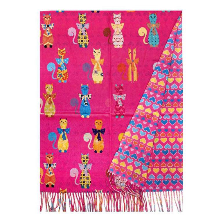 Damen-Wollschal mit mehrfarbigem Katzen-Design ITFUSL-25-17