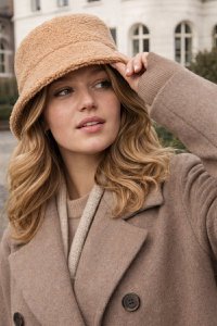 Lundholm Bucket Hat Teddy Camel - Hat Women Brown - Winter Hat Women one size - Warm Hat Teddy Fabric - Scandinavian Design