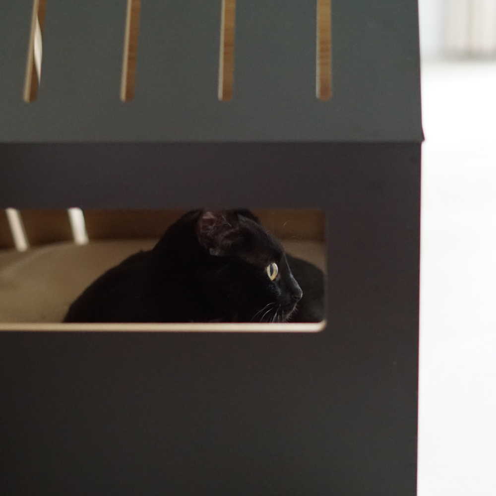 Kattenhuis | hout | katoen | zwart | 75 x 50 x 53 cm