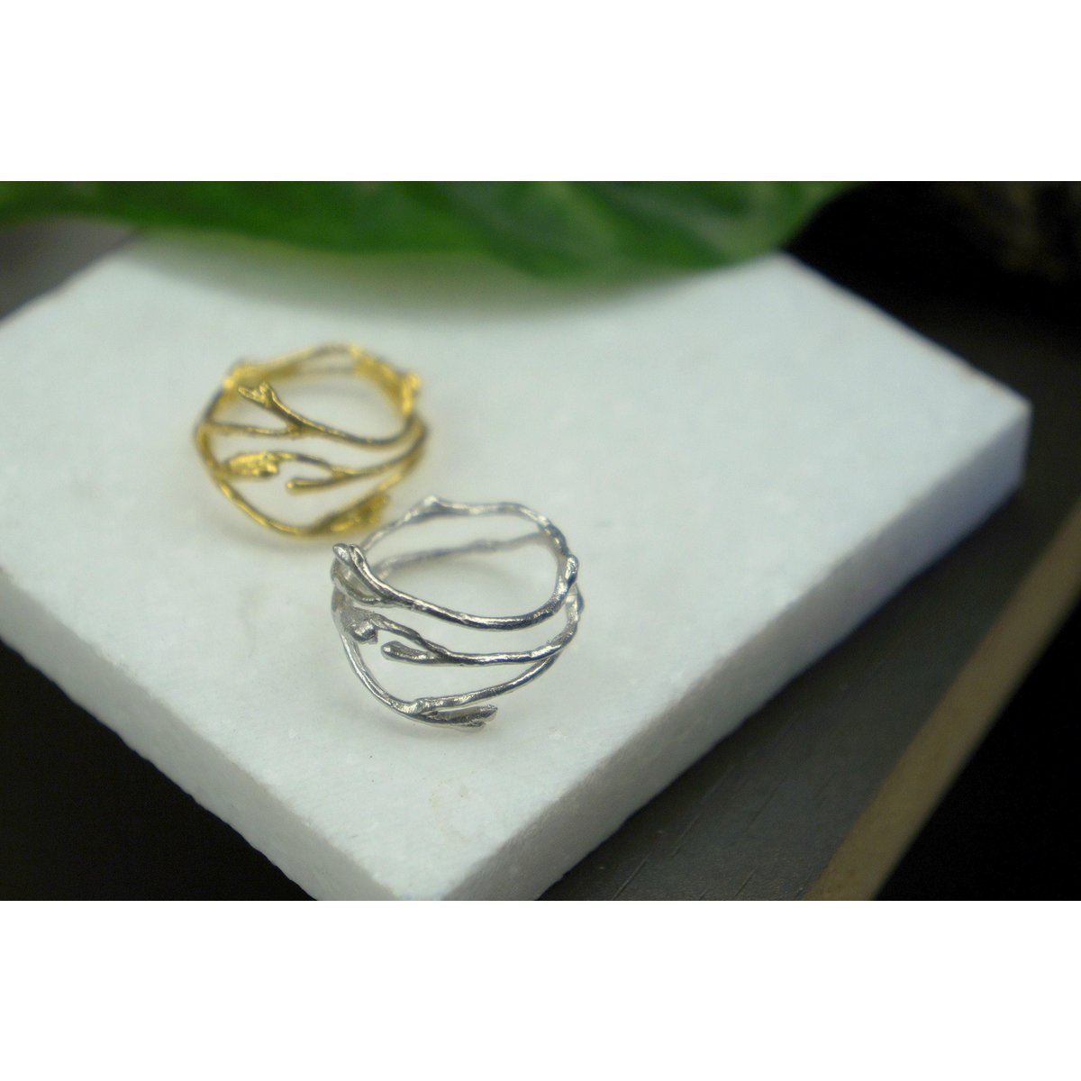 Sterling Silver Jasmine Twig Ring - Thin Minimalist Knuckle Band