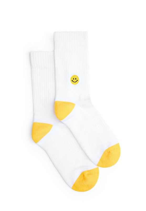 Bio Socken Smiley - Weiße Tennissocken mit gesticktem Smile Emoji