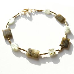 Necklace with labradorite and hematite stones, featuring a mix of natural colors and shapes.