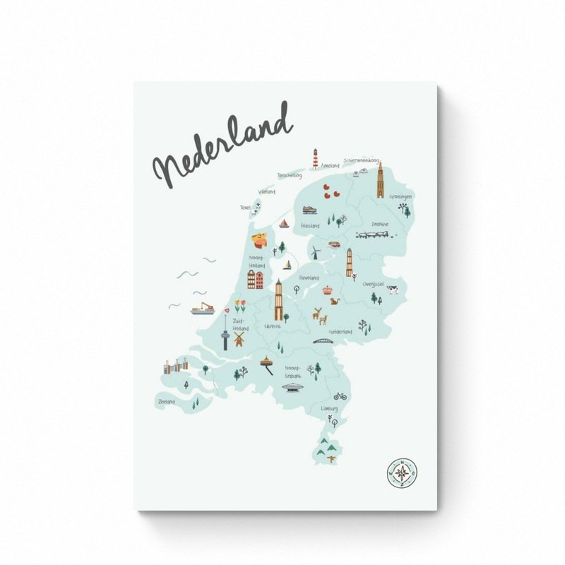 Pays-Bas - Affiche carte pour chambre d'enfant - Bleu