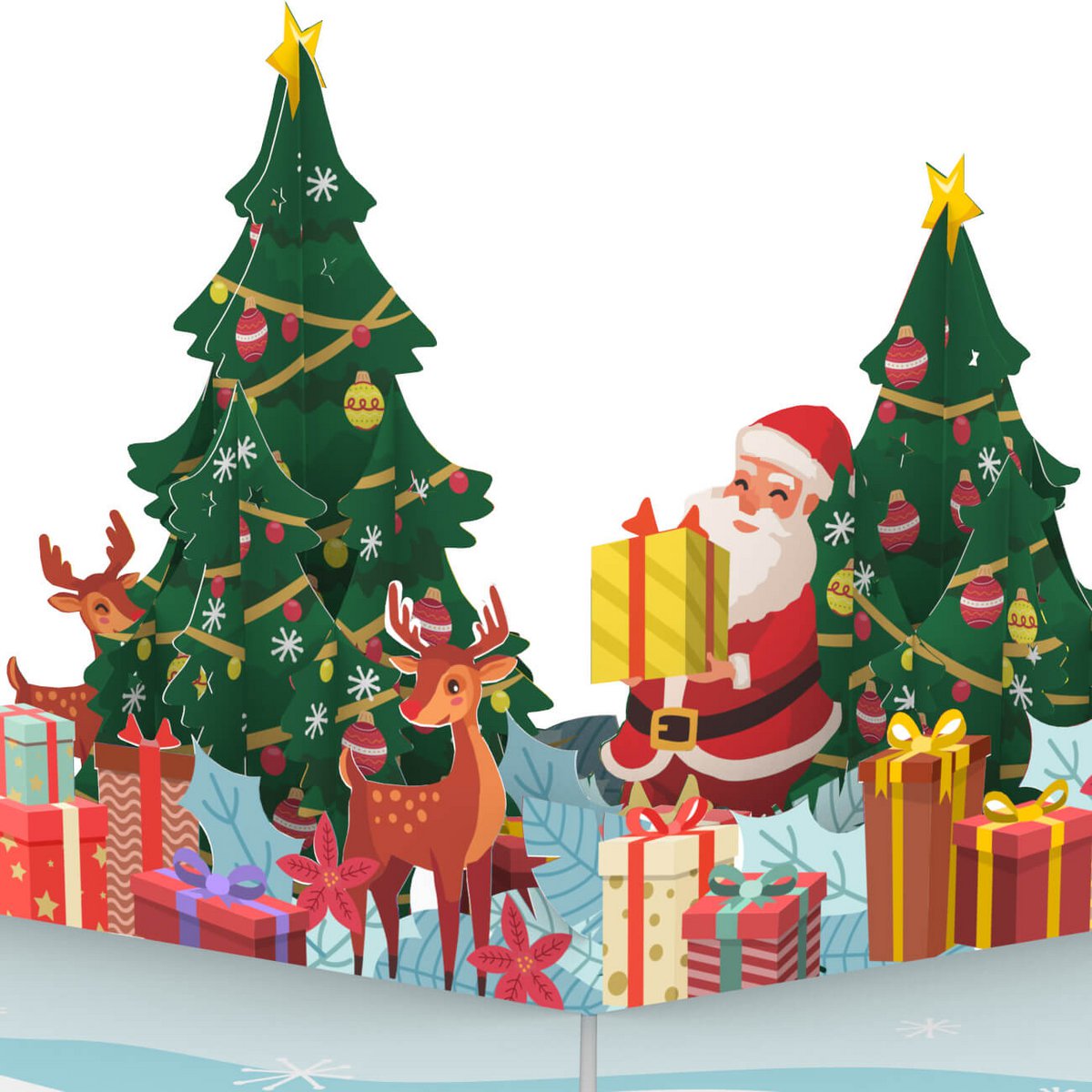 Biglietto pop-up con Babbo Natale e renne