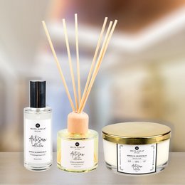 Bougie pour la maison de luxe au néroli et au pamplemousse, roseaux d'aromathérapie et vaporisateur d'ambiance