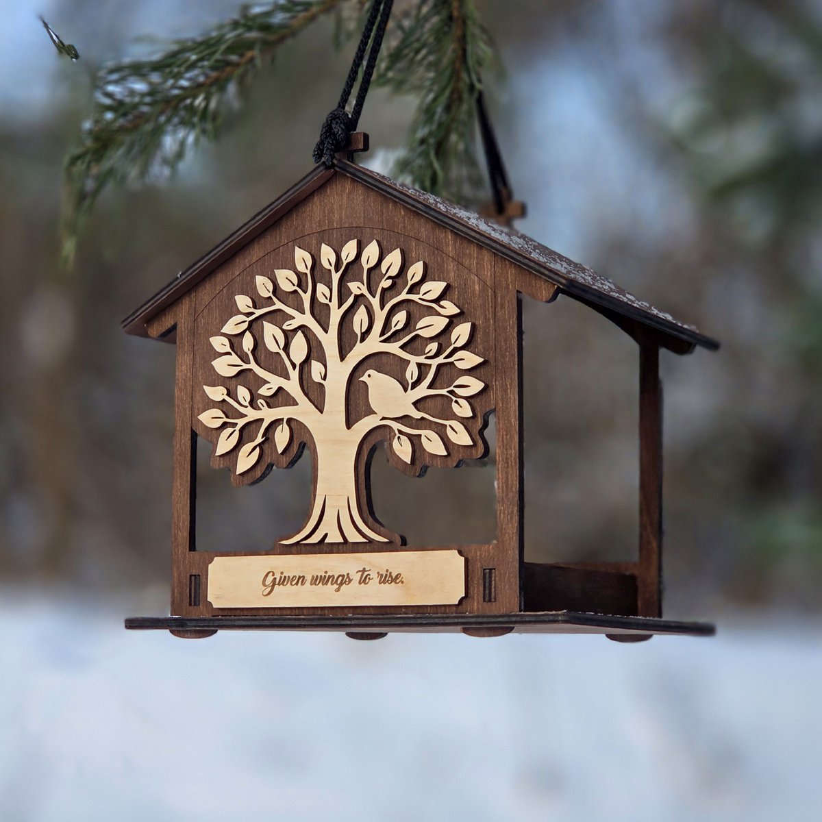 Handgefertigter Vogelfutterspender aus Holz, Garten- und Wildtiergeschenk