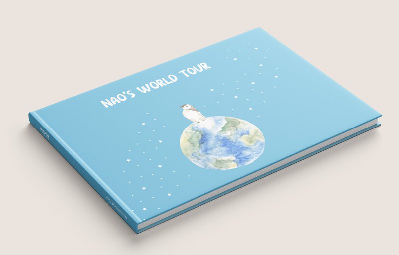 Livre pour enfant le tour du monde de Nao voyage sur 5 kontinenter dessins à l'aquarelle modelèle unique