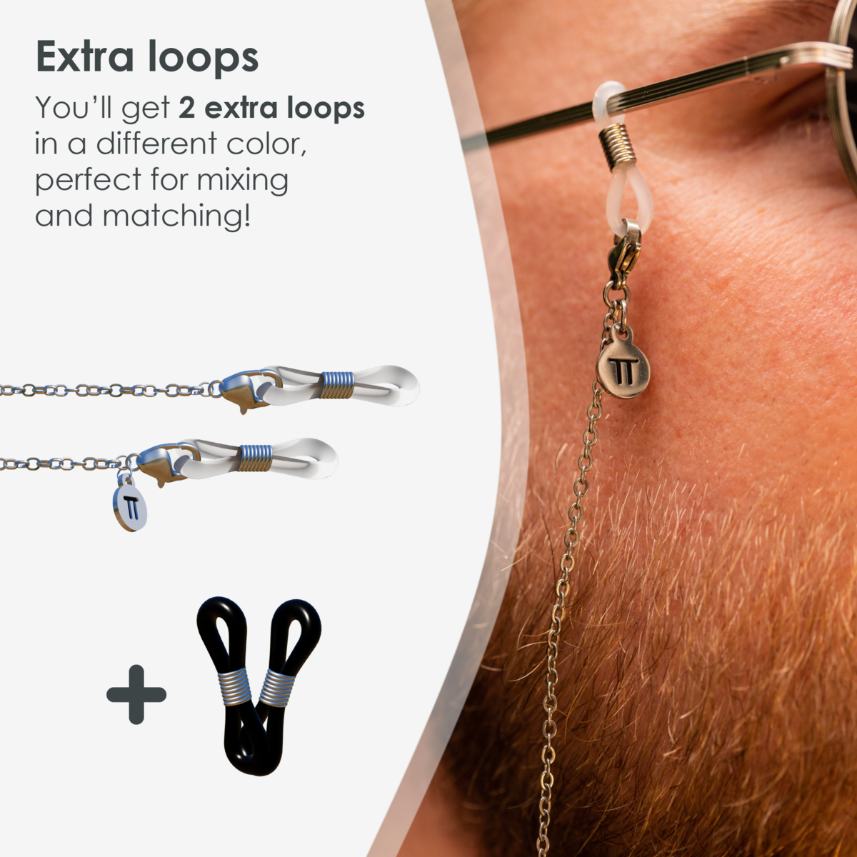 Glasses Cord Basic Silver — 100% Stainless Steel & Unisex Eyewear Cords for Women and Men — Glasses Chain with Extra Loops — Brillenkoord Brillenband Brillenkette Cordon de Lunettes Cordón Para Gafas