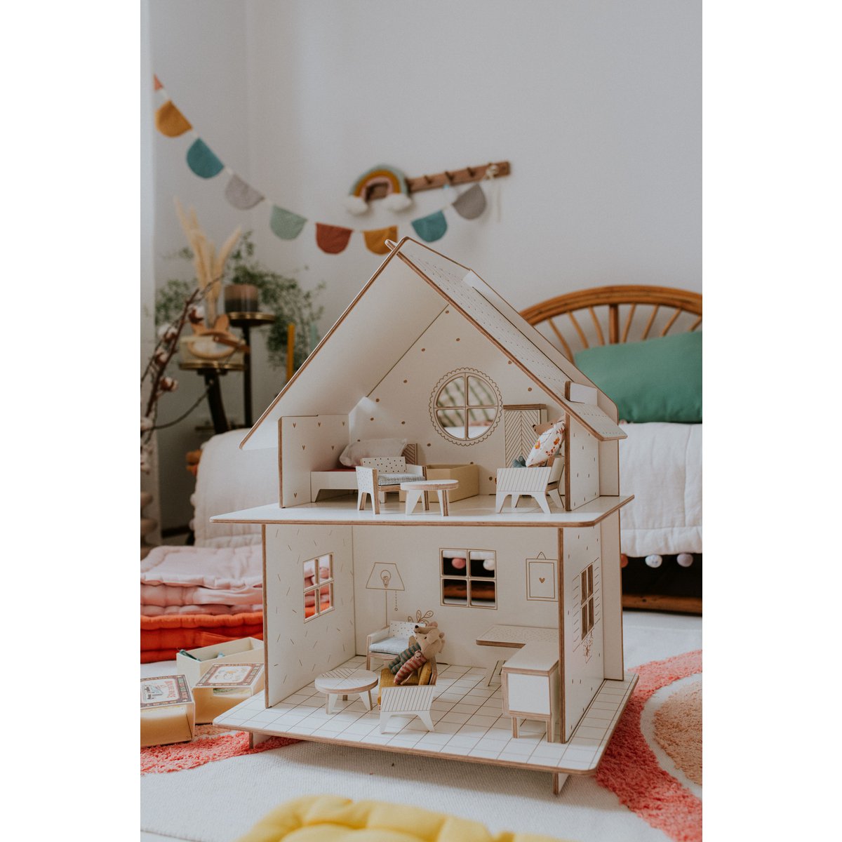 Wooden Dollhouse, modular construction, minimalist design