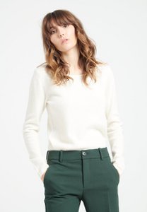 LILLY 1 Round neck sweater in ecru white fitted cashmere