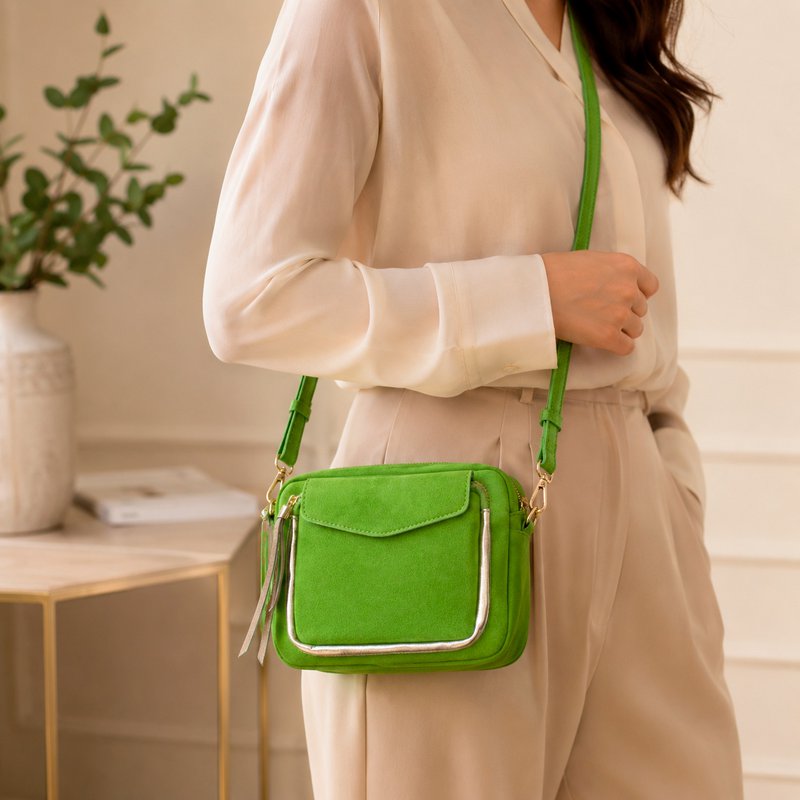 Borsa a tracolla da donna in pelle crosta con tasca frontale 57834