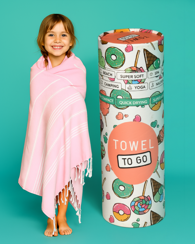 TELO TO GO IPANEMA KIDS Telo mare in cotone 180x100 cm | Senza sabbia | Rosa | con confezione regalo