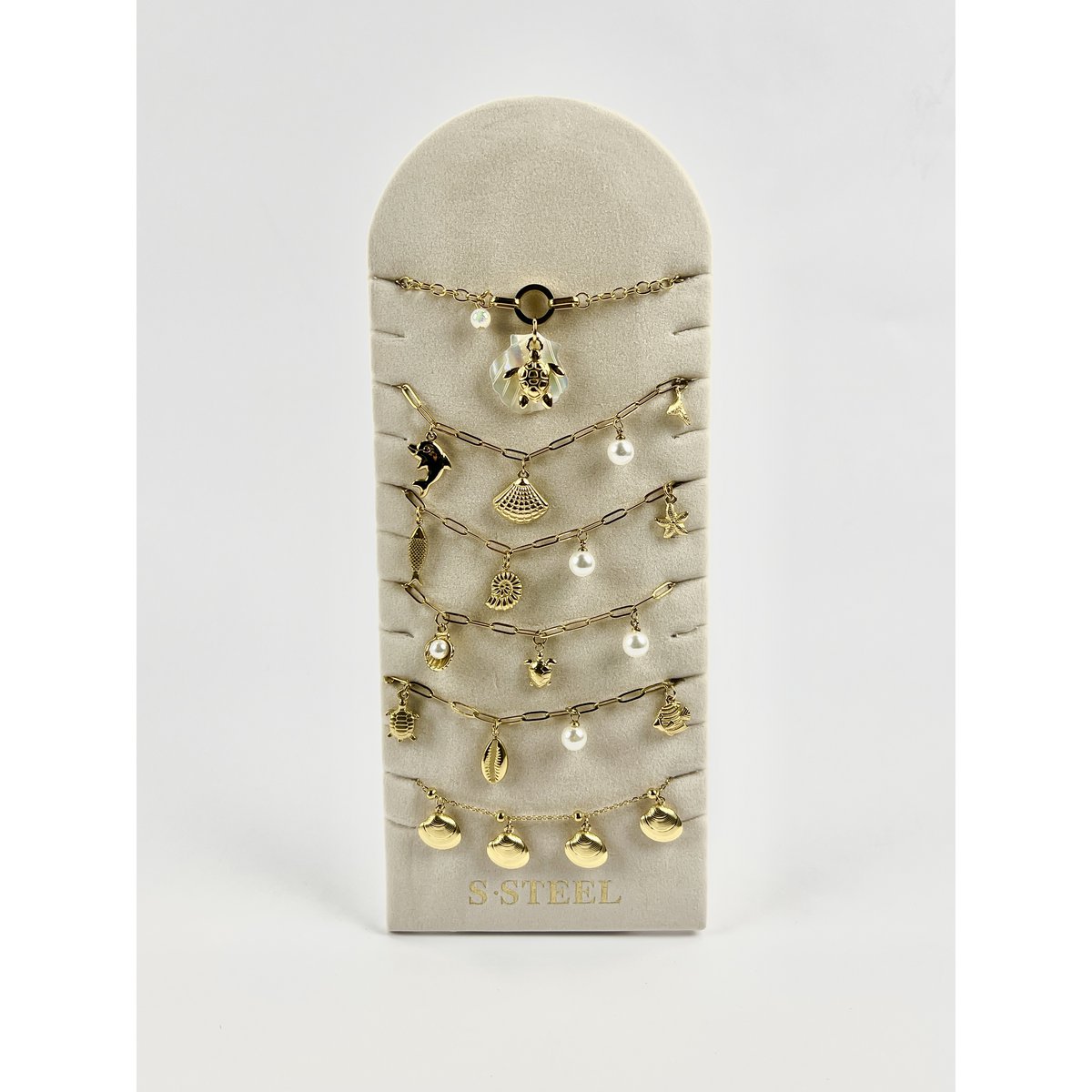 Set van 6 zeefabels - Shell Charms - Display Inclusief