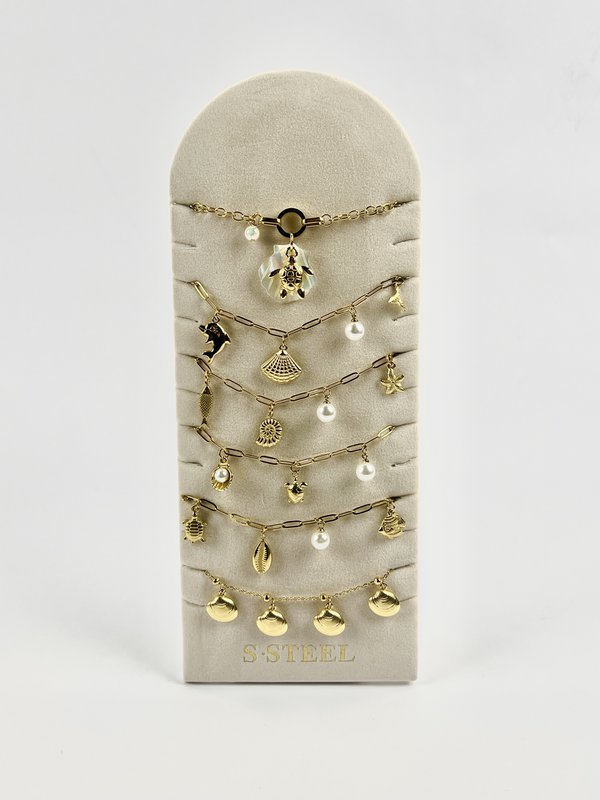 Set van 6 zeefabels - Shell Charms - Display Inclusief