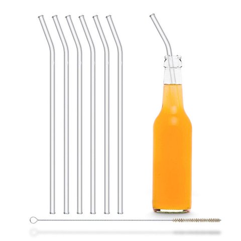 6x 30cm (Gebogen) Glasstrohhalme