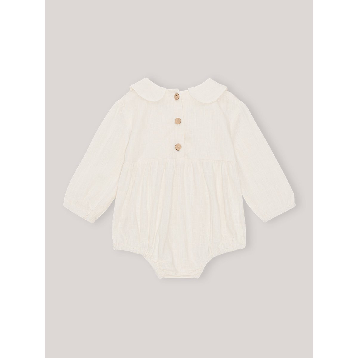 Linen Cotton Romper - Round Collar - Ivory