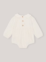 Romper lniany z bawełny – okrągły kołnierz – kość słoniowa