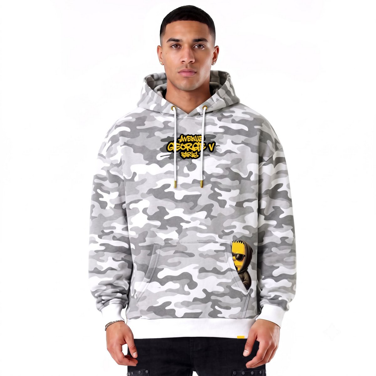 Kapuzenpullover mit Bart-Print Weiß