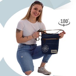 Bolso de hombro sostenible de mujer Sunsa. Bolso bandolera hecho de jeans reciclados y lona (canvas). Bolso estilo retro vintage. Bolso bandolera para mujer con motivo marinero