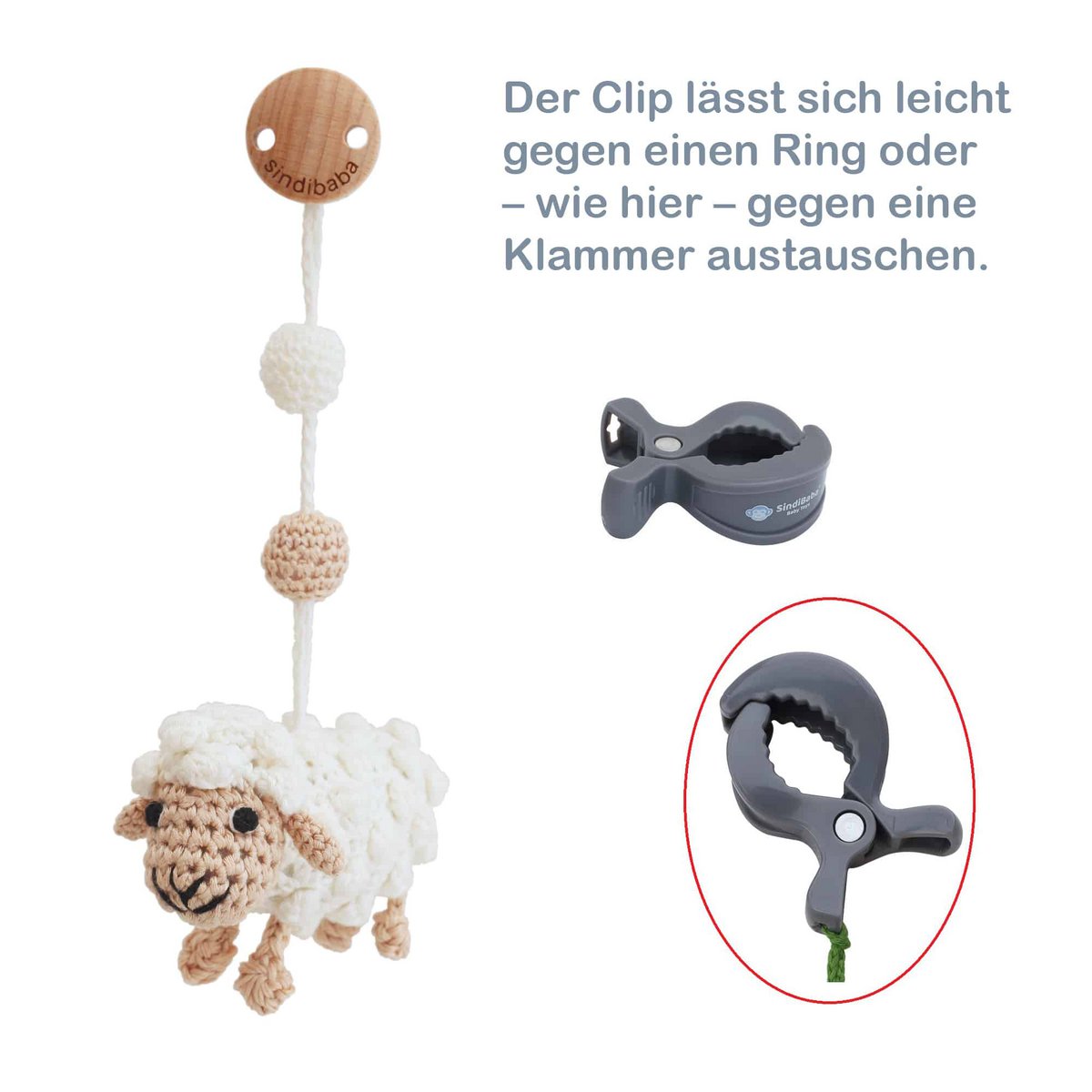 Crocheted play arch pendant sheep DOLLY in white