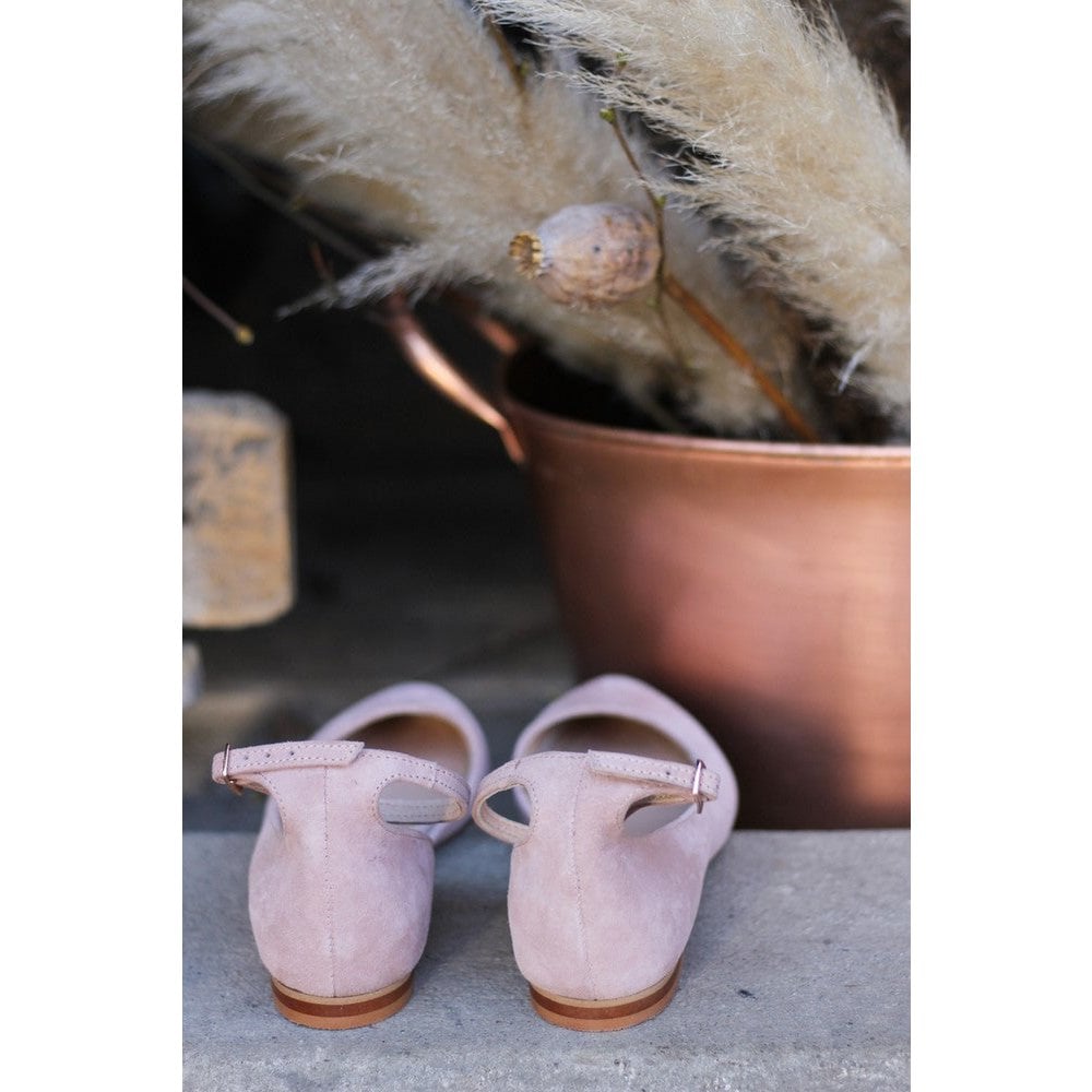 Handgemaakte dames ballerina's van suède - Grace - poederroze 35-42