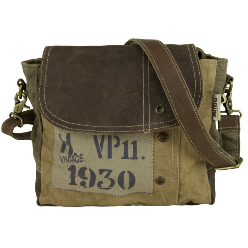 Sunsa damestas. Schoudertas in koeriervorm. Schoudertas in vintagestijl. Canvas handtas. Grote crossbodytas voor dames.