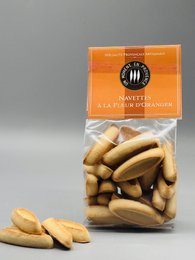 Orange blossom flavored noodle cookies, 150g package, made with natural ingredients.