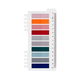 The product is a set of self-adhesive notes with ruler adhesive strips, available in the Autumn Twilight color palette. The color palette includes shades of orange, red, gray, and blue-green. The product is suitable for use as bookmarks, study aids, office organization, and school planners.