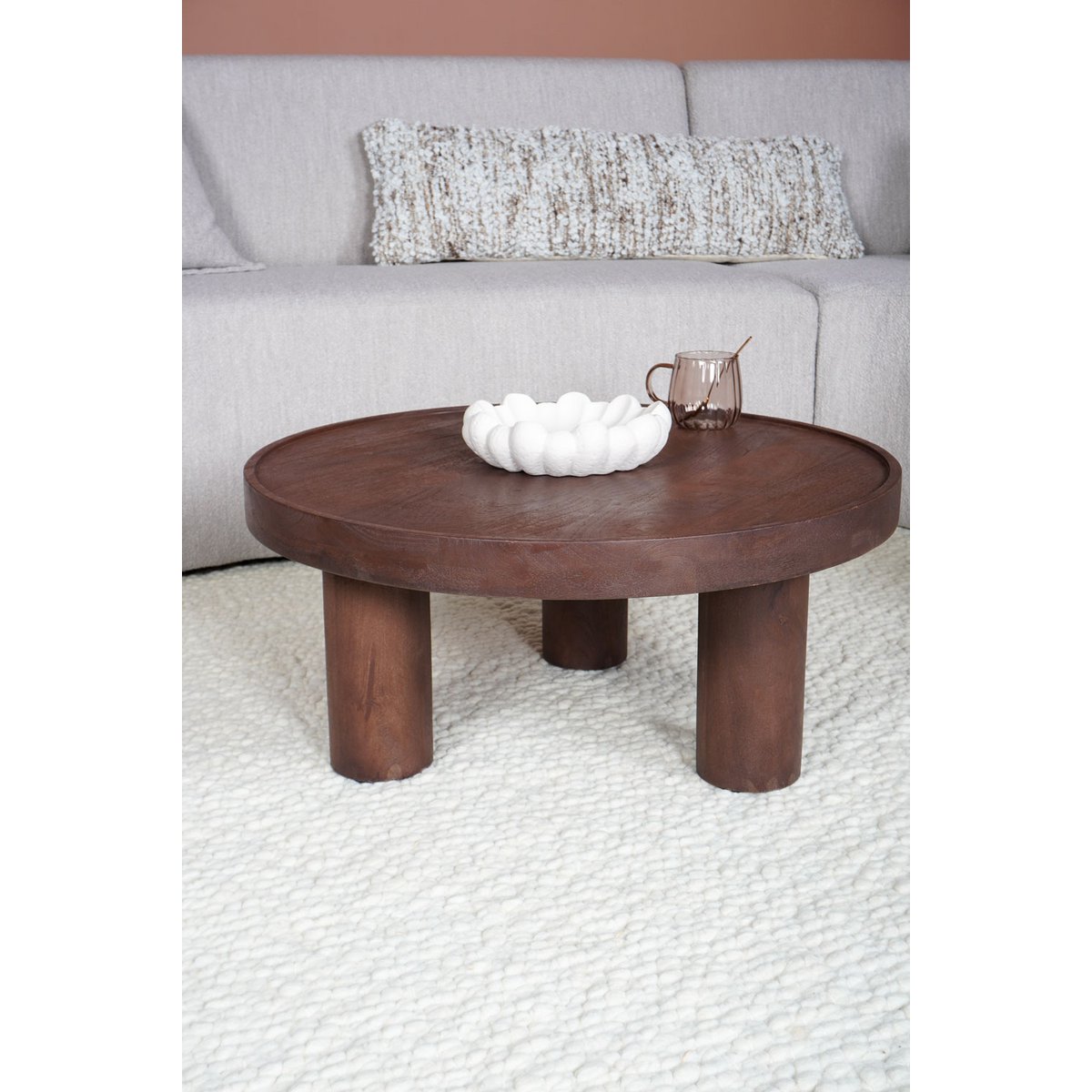 Coffee table Tias ø70 cm - Espresso Mango wood