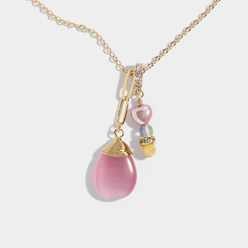 Collier pendentif pierre précieuse rose avec chaîne délicate plaqué or
