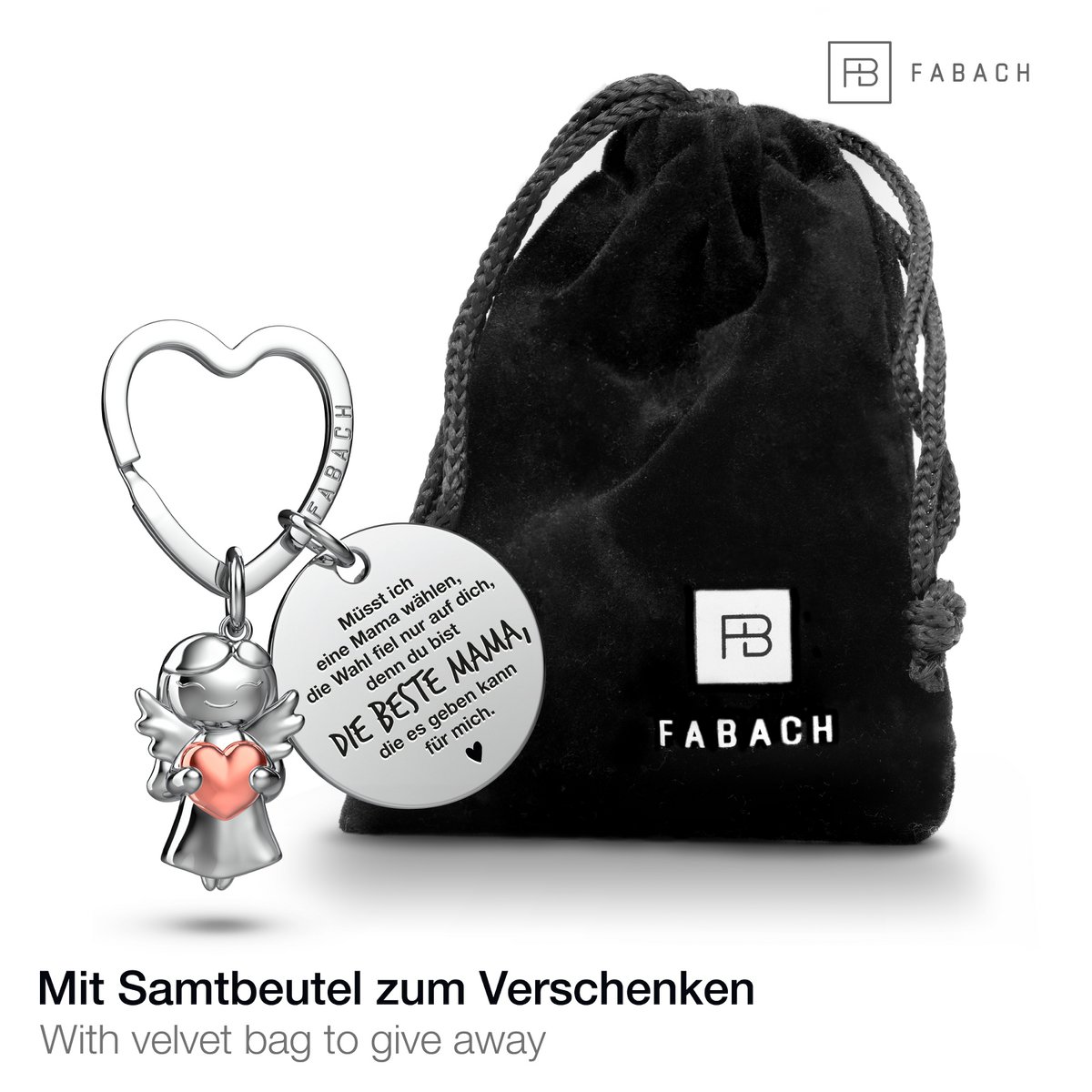 Beschermengelsleutelhanger "Best Mom" ​​- beschermengelster met hart en gegraveerd plaatje met een liefdevolle boodschap