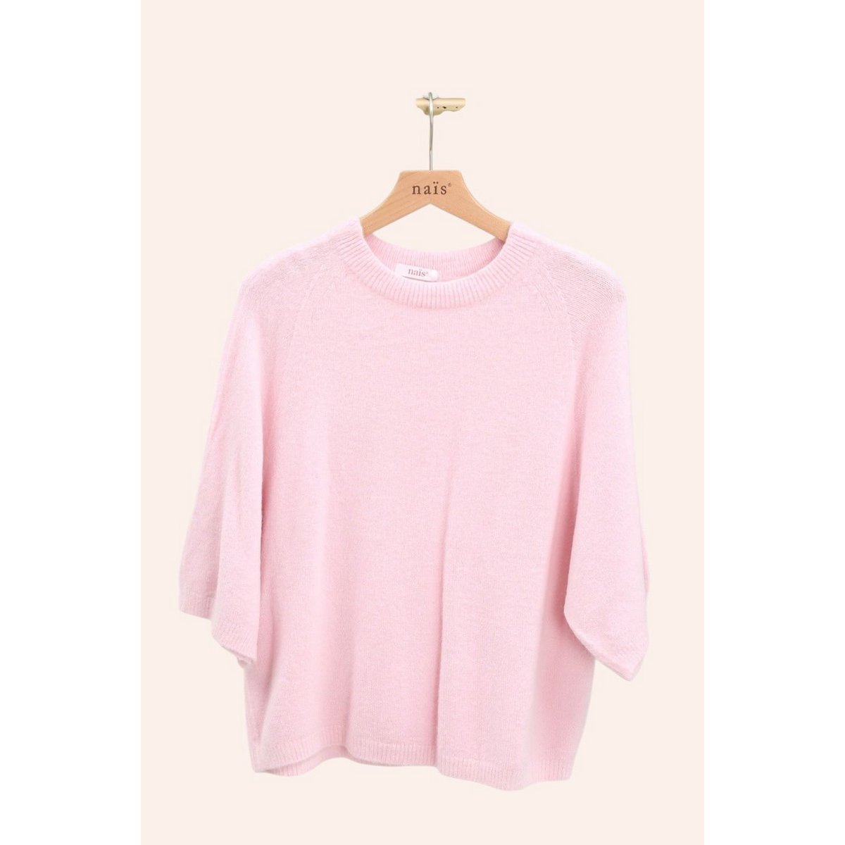 Pull col rond manches raglan 3/4 en alpaga et laine