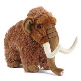 Large plush woolly mammoth toy with realistic features and soft, furry brown fabric. Suitable for children and collectors.