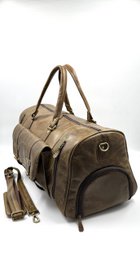 Borsa da viaggio fatta a mano in pelle marocchina verde oliva - Borsone artigianale "Forest Moss" a 6 tasche con scomparto per scarpe dedicato