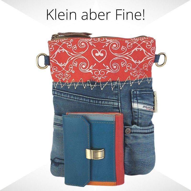 Sunsa lille bæredygtig skuldertaske til kvinder. Skuldertaske lavet af genbrugte jeans & canvas (canvas). Håndtaske vintage retro stil. Crossbody taske til kvinder.