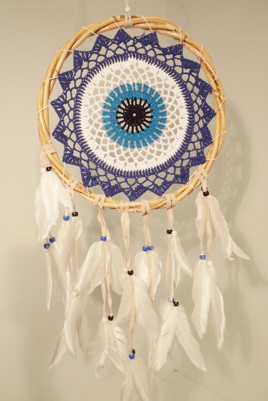 Attrape-rêves classique blanc-bleu 25 cm.
