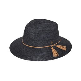 A wide-brimmed fedora hat in a neutral wheat color, suitable for casual or formal wear. The hat features a tassel accent and is available in sizes M-L with a 58 cm circumference.