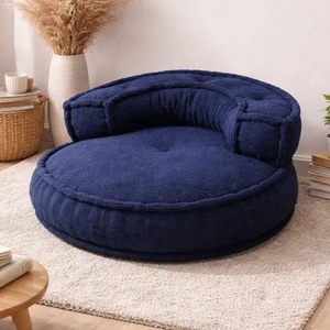 Blue Boucle Floor Sofa Chair – Modern Lounge Seating