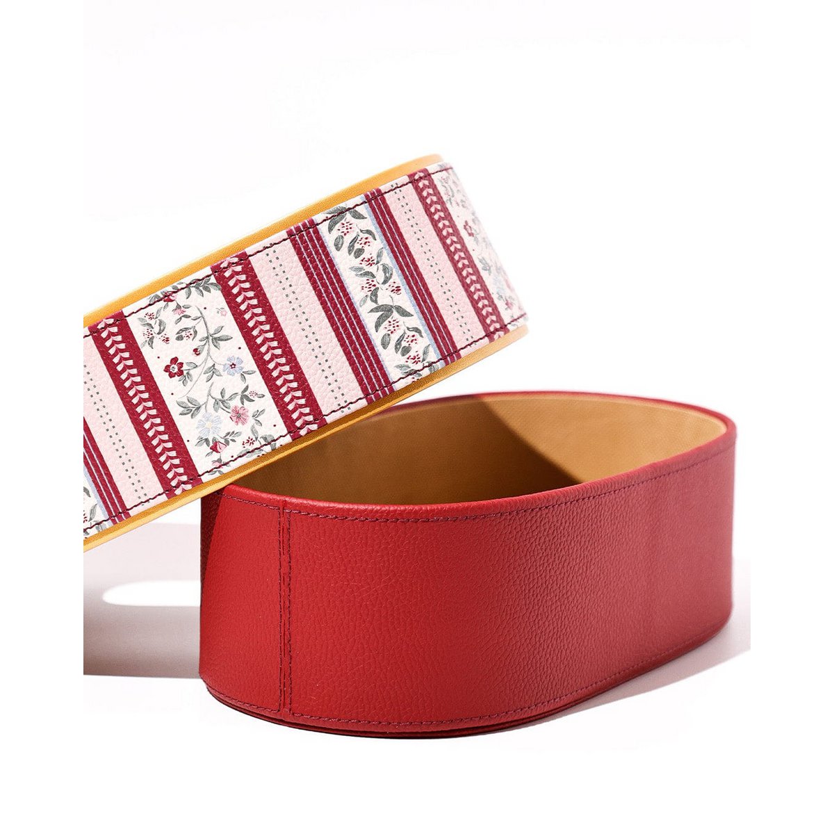 Vegan Leather Oval Tissue Box - Floral & Striped Pattern