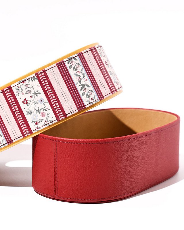 Vegan Leather Oval Tissue Box - Floral & Striped Pattern