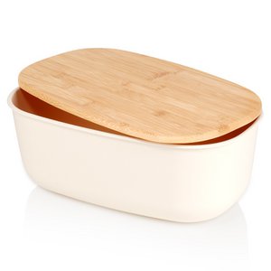 Bread bin plastic with wooden lid 39x23.5x15.5cm