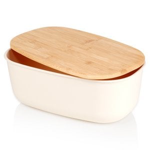 Bread bin plastic with wooden lid 39x23.5x15.5cm