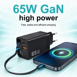 Cargador GaN de 65W con cable USB-C retráctil – NOVOTECK C-024