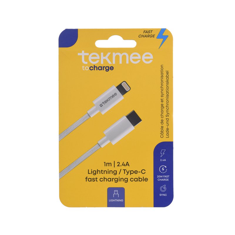 CABLE DE RED TEKMEE LIGHTNING/TIPO-C DE 1M