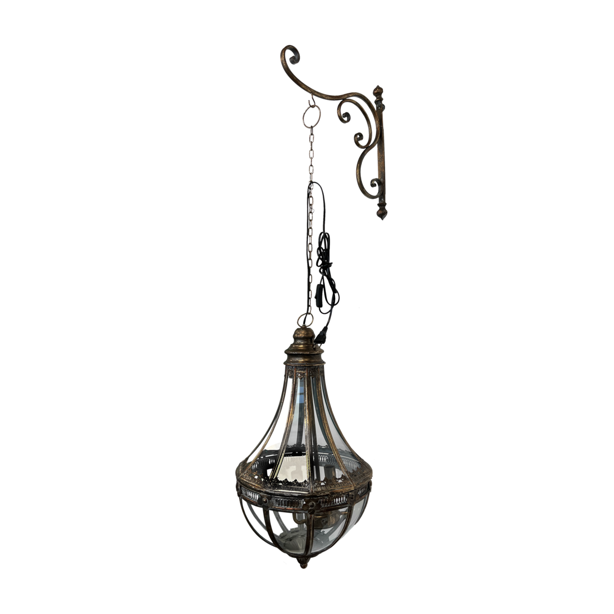 Juego de ganchos + lámpara colgante 4 luces d 35 h 120 cm en hierro cobre