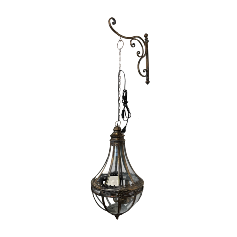 Hakenset + Tropfenleuchter 4 Lichter T 35 H 120 cm aus kupferfarbenem Eisen