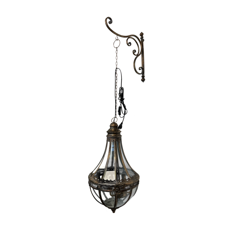 Juego de ganchos + lámpara colgante 4 luces d 35 h 120 cm en hierro cobre