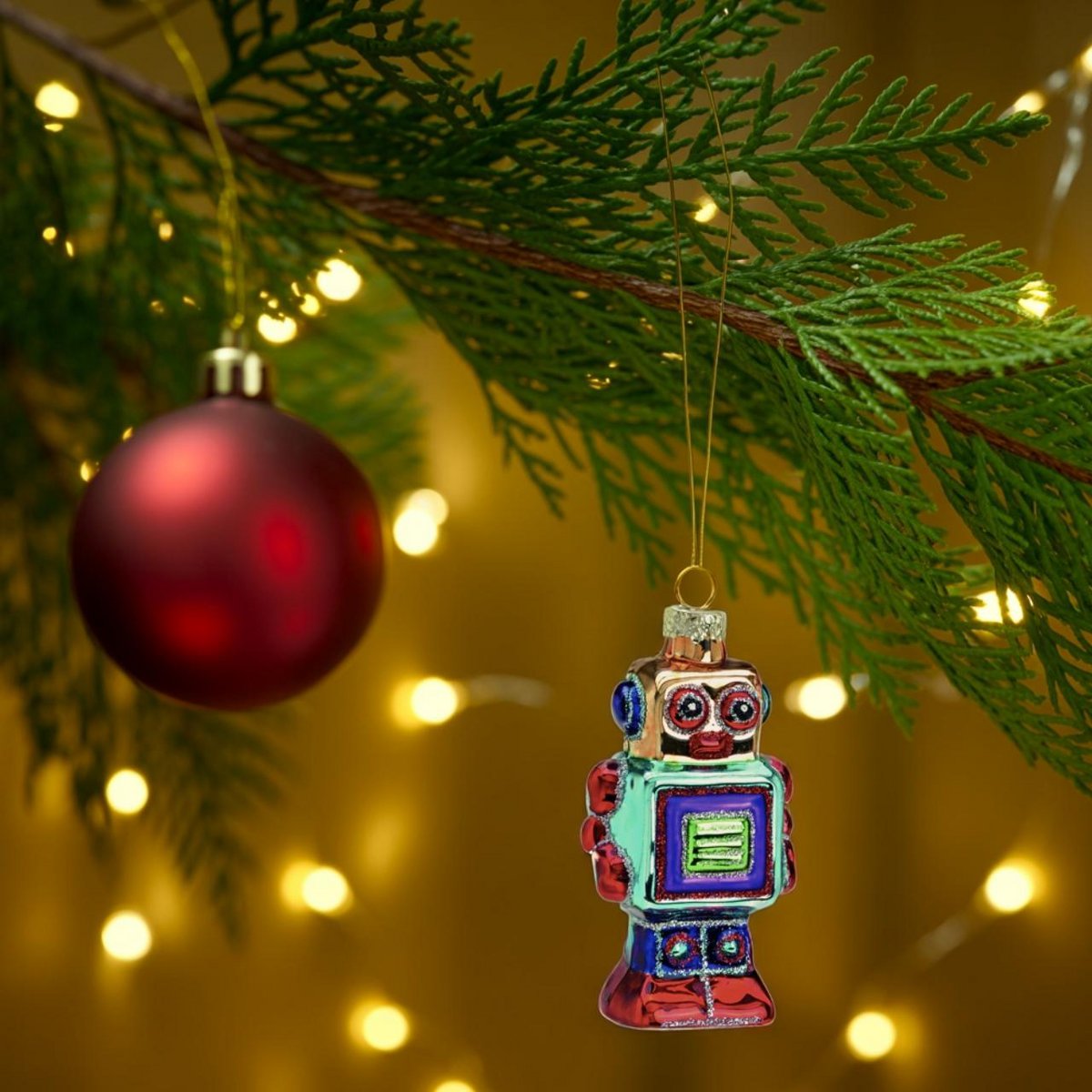 Weihnachtshänger Roboter aus Glas, Bunt (B/H/T) 5x9x3cm