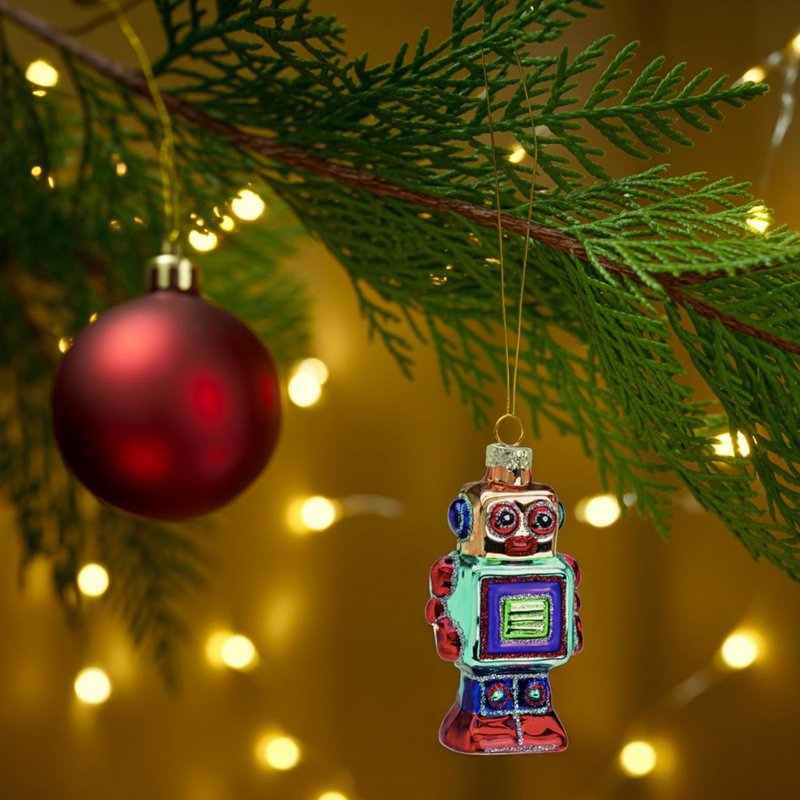 Juleophængsrobot lavet af glas, farverig (B/H/D) 5x9x3cm