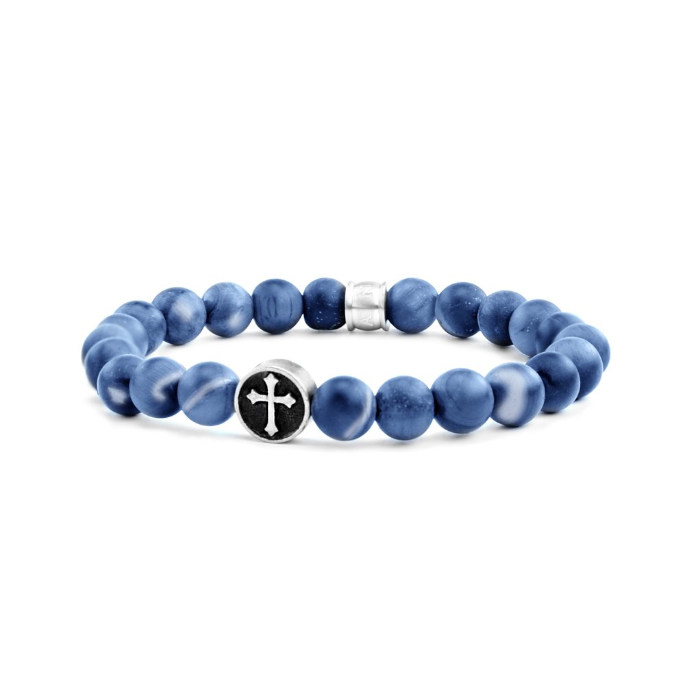 Frank 1967 Beads 7FB 0356 Bransoletka z kamienia naturalnego - Krzyż - 8 mm - Niebieski